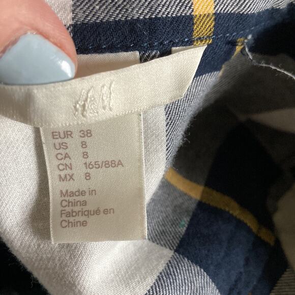 H&M Green & Blue Plaid Buttondown, Size 8 - Picture 5 of 7